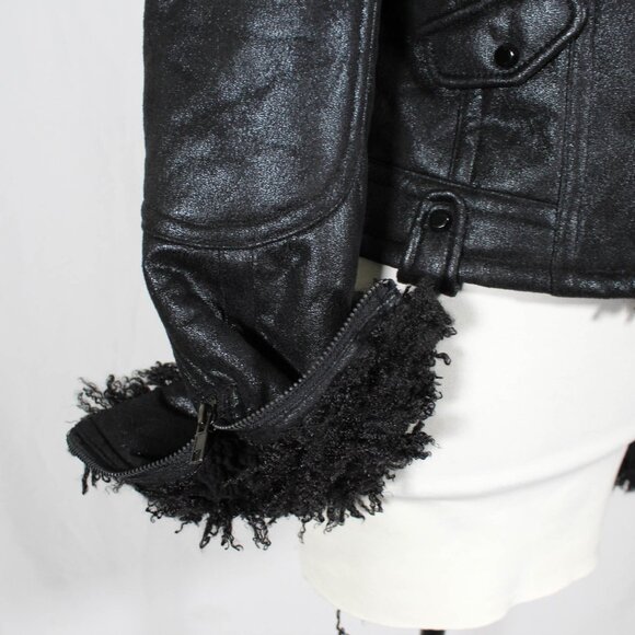 NWT 2014 Penny Lane Style Black Shag Moto Coat | Glam Rocker Goth Chic Jacket | - Picture 11 of 14